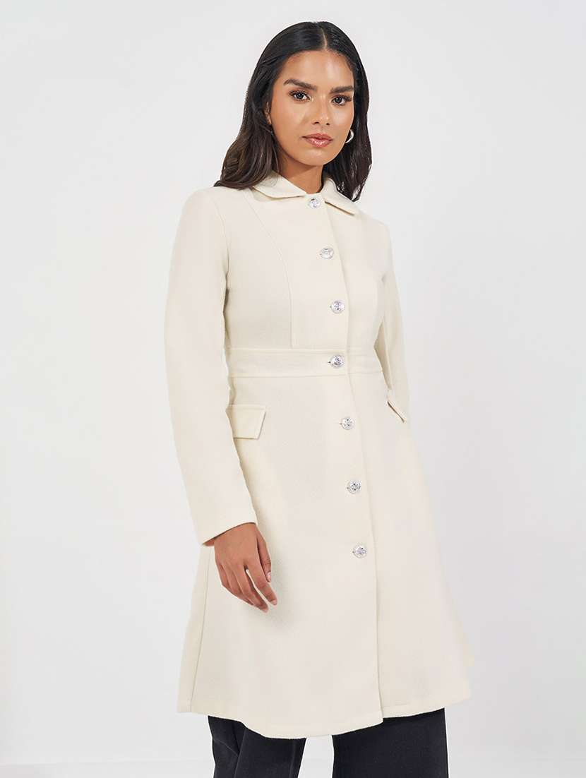 women full sleeve solid overcoat 