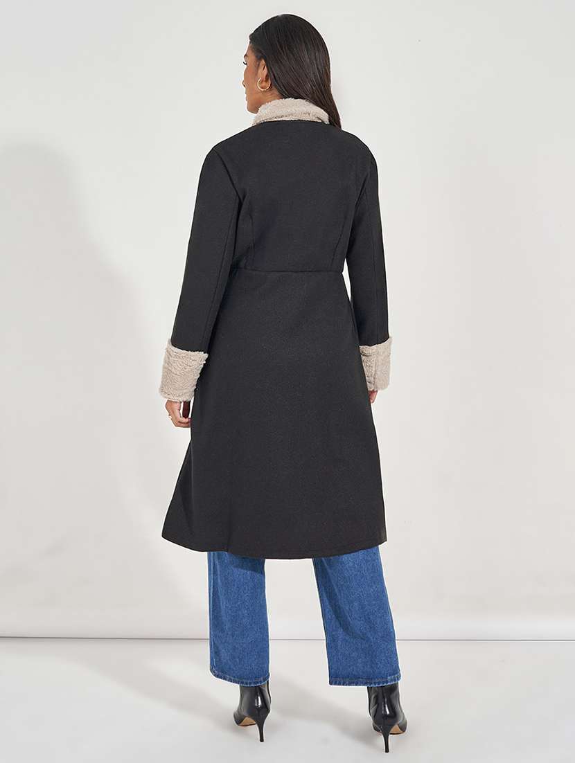 women black solid overcoat - 21571498 - Standard Image - 2