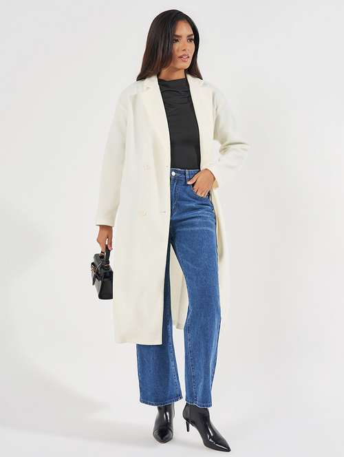 women off-white solid overcoat  - 21571499 -  Standard Image - 0