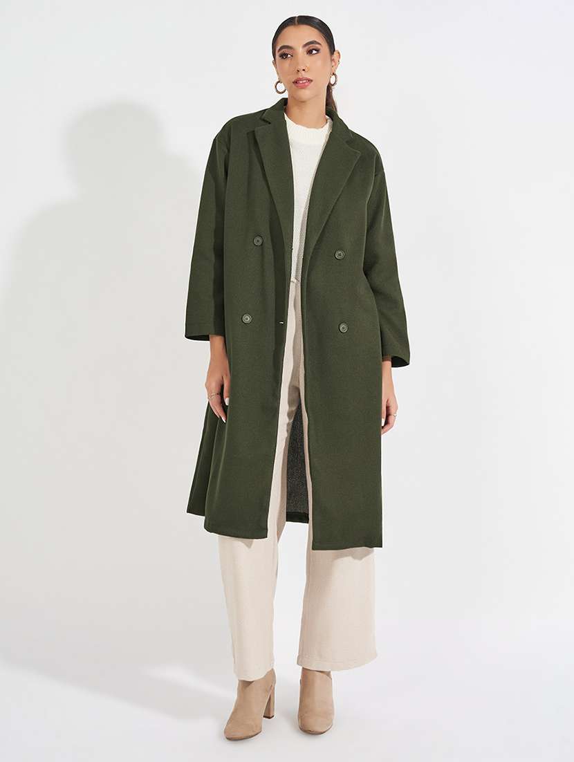 women olive solid overcoat 