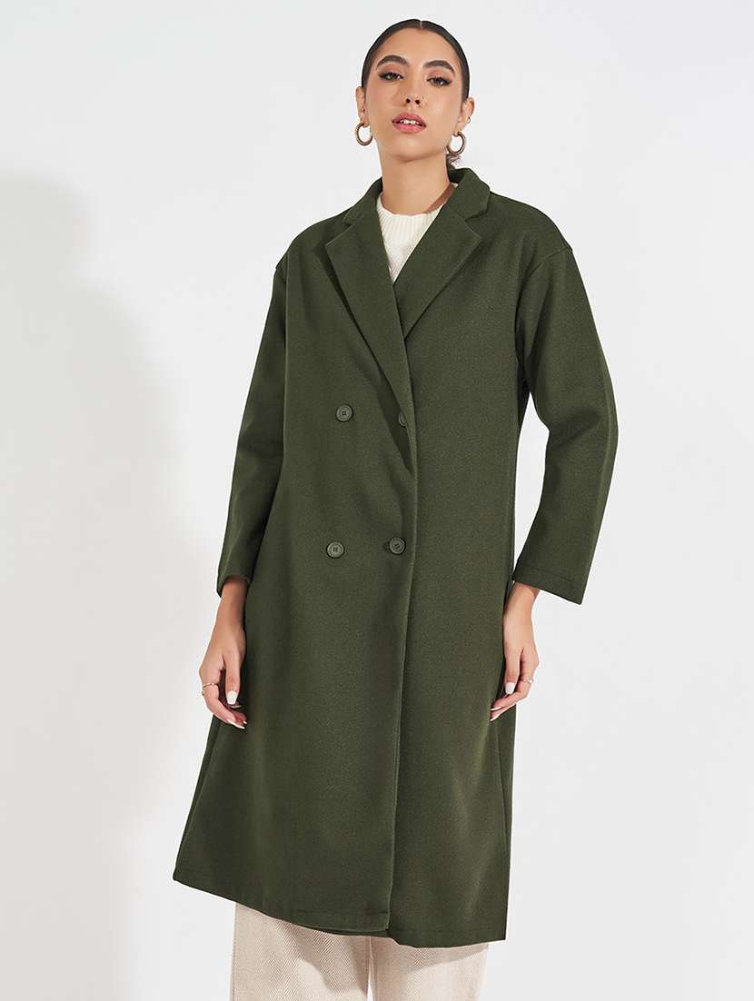 women olive solid overcoat - 21571500 - Standard Image - 2