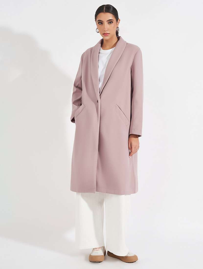 women pink solid overcoat - 21571501 -  Standard Image - 2