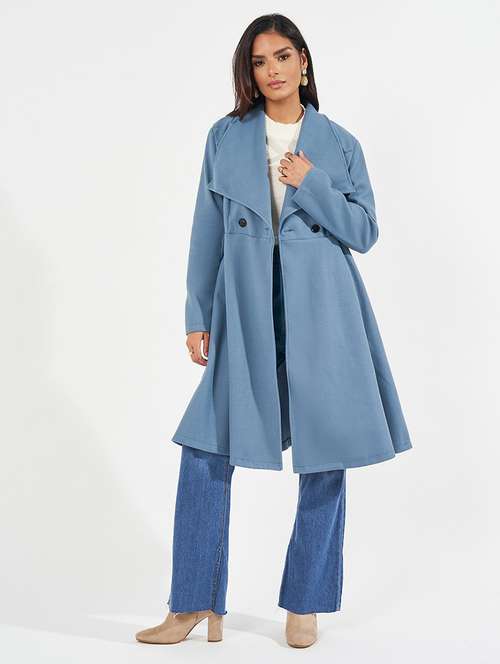 women full sleeve solid overcoat - 21571502 -  Standard Image - 0