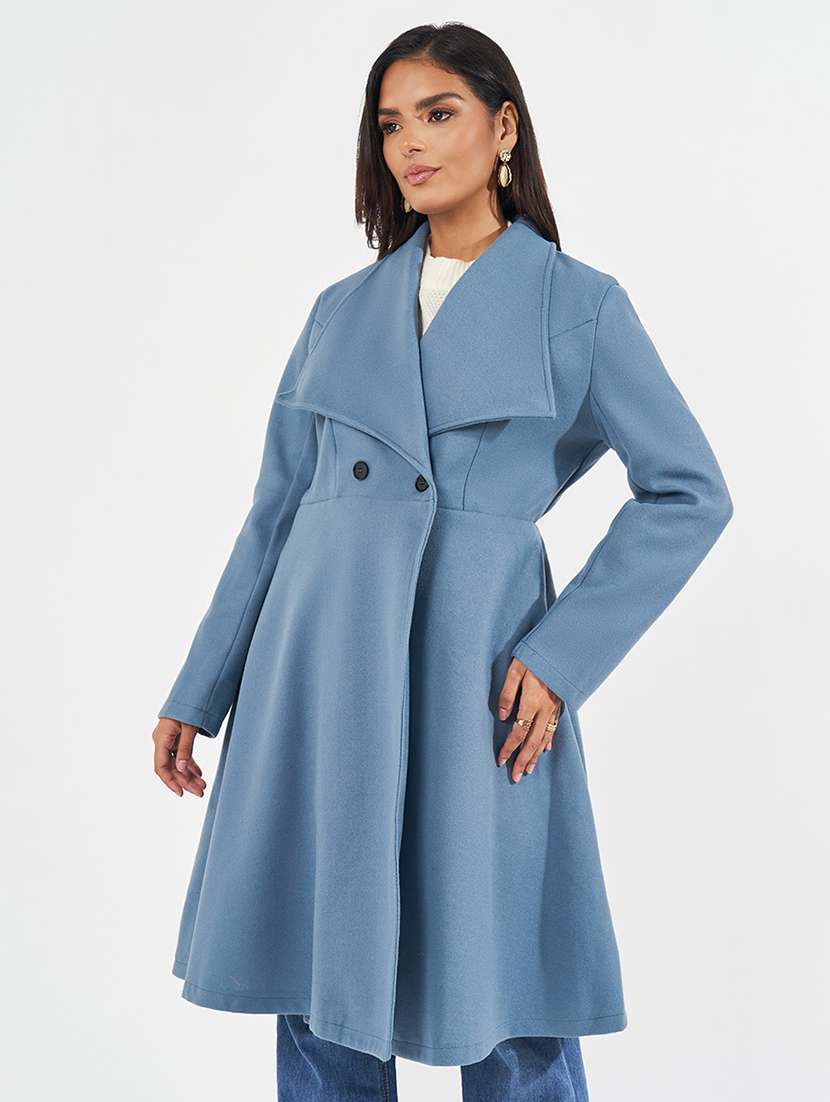 women full sleeve solid overcoat - 21571502 - Standard Image - 2