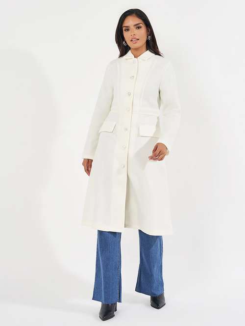 women full sleeve solid overcoat - 21571503 - Standard Image - 0