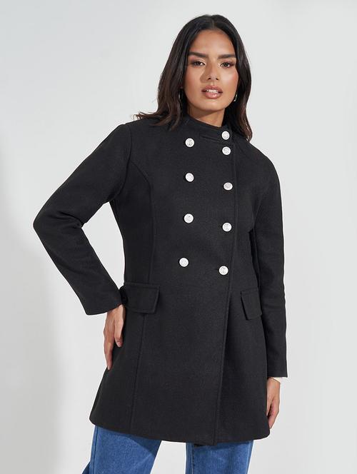 women full sleeve solid overcoat - 21571504 -  Standard Image - 0