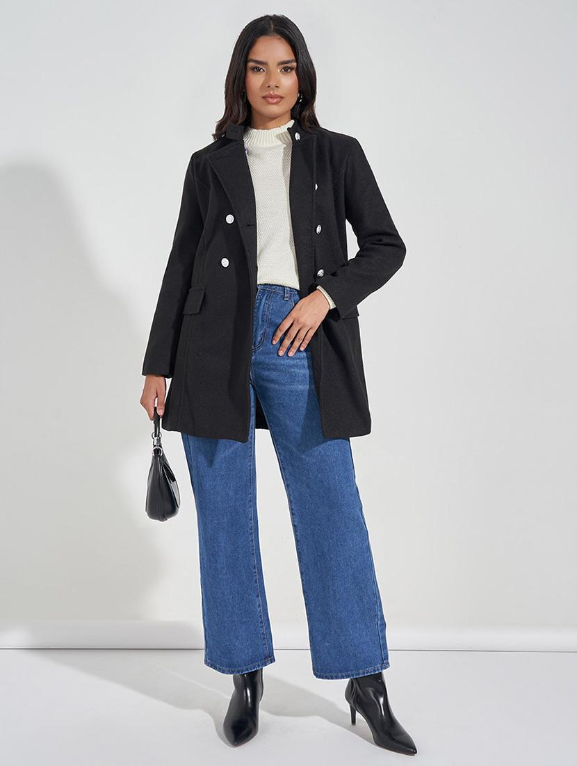 women full sleeve solid overcoat - 21571504 - Standard Image - 2