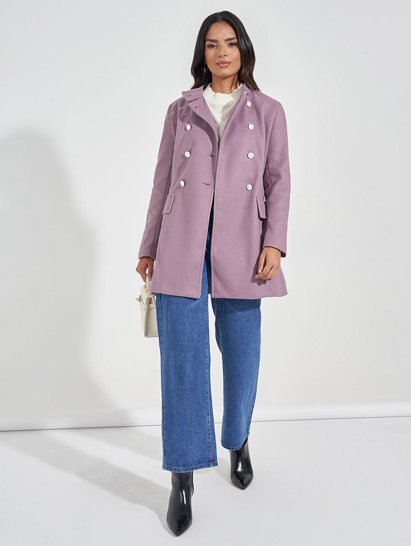 women full sleeve solid overcoat - 21571505 - Standard Image - 2