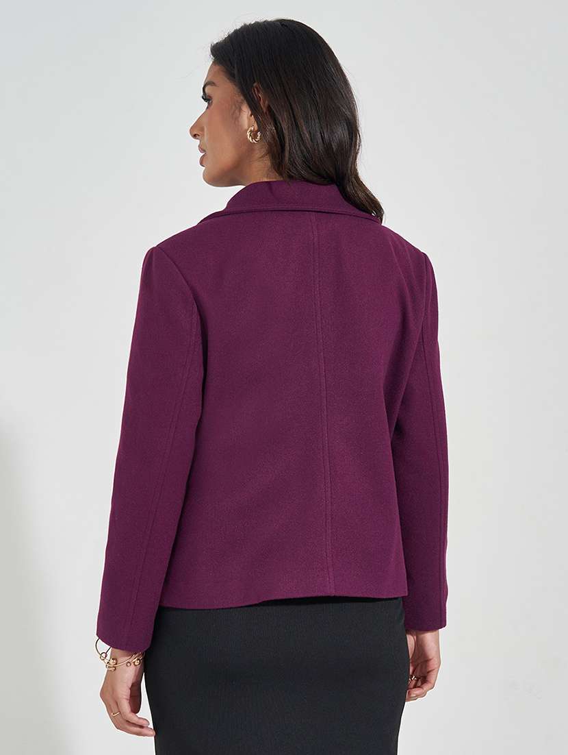 women full sleeve solid overcoat - 21571524 - Standard Image - 2
