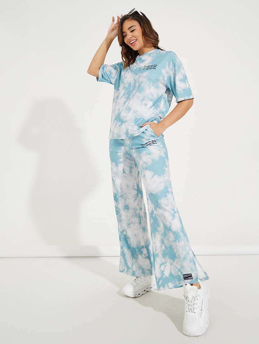 women blue tie & dye t-shirt & jogger co-ord set