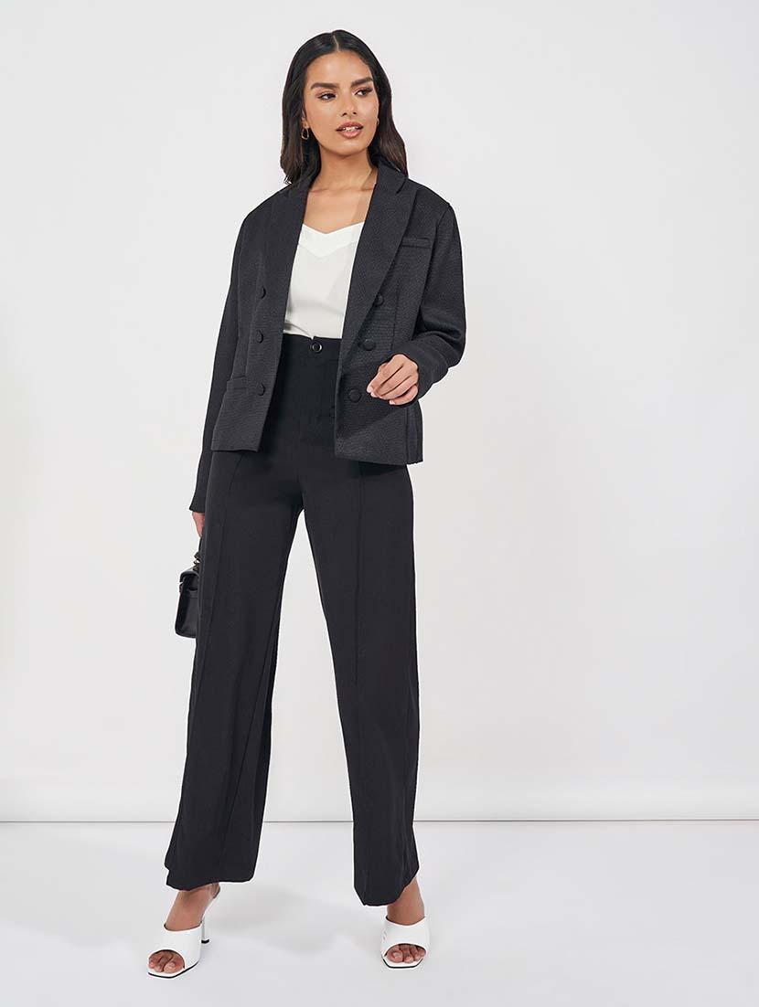 women black solid double breasted blazer - 21571531 - Standard Image - 2
