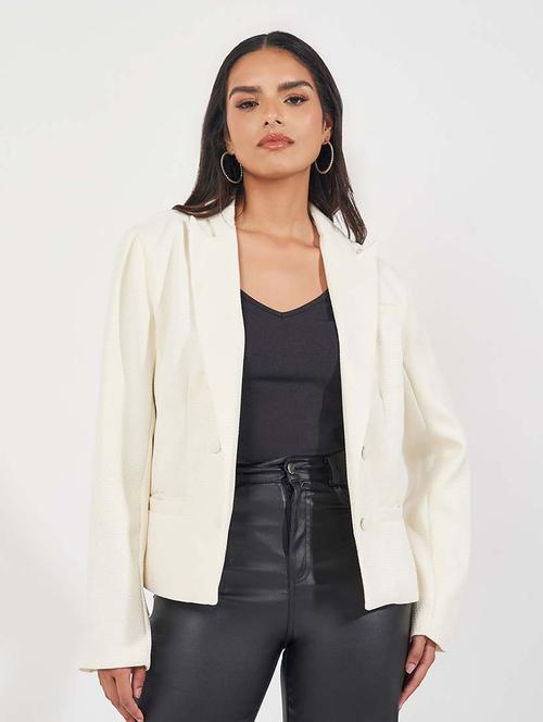 women beige solid double breasted blazer - 21571532 -  Standard Image - 0