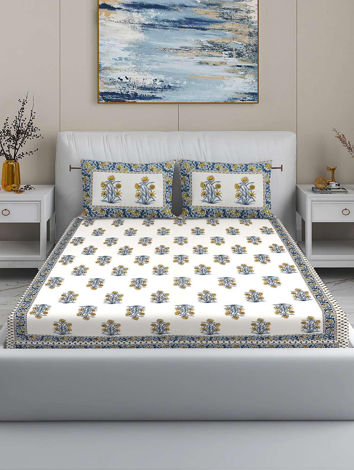 modefe 144 tc cotton 1 king bedsheet with 2 pillow covers