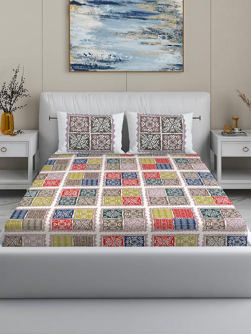 modefe 144 tc cotton 1 king bedsheet with 2 pillow covers - 21571576 - Standard Image - 0