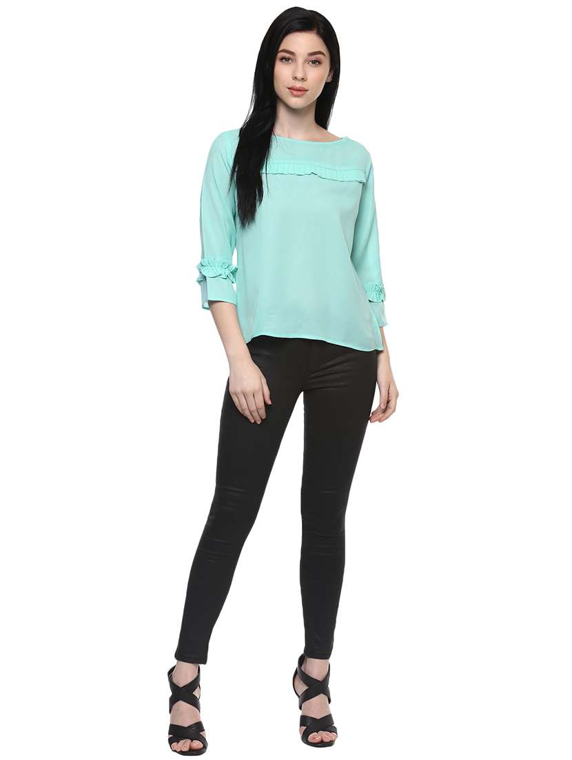 women sea green solid regular top - 21571617 - Standard Image - 2