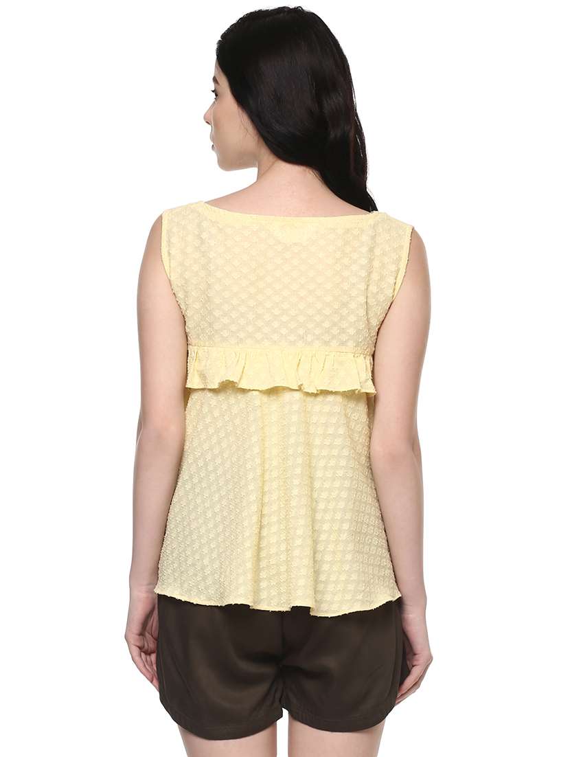 women yellow self-designed regular top - 21571620 - Standard Image - 2