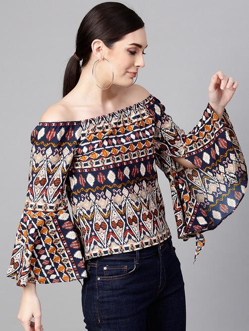 women off-shoulder printed regular top - 21571637 - Standard Image - 0