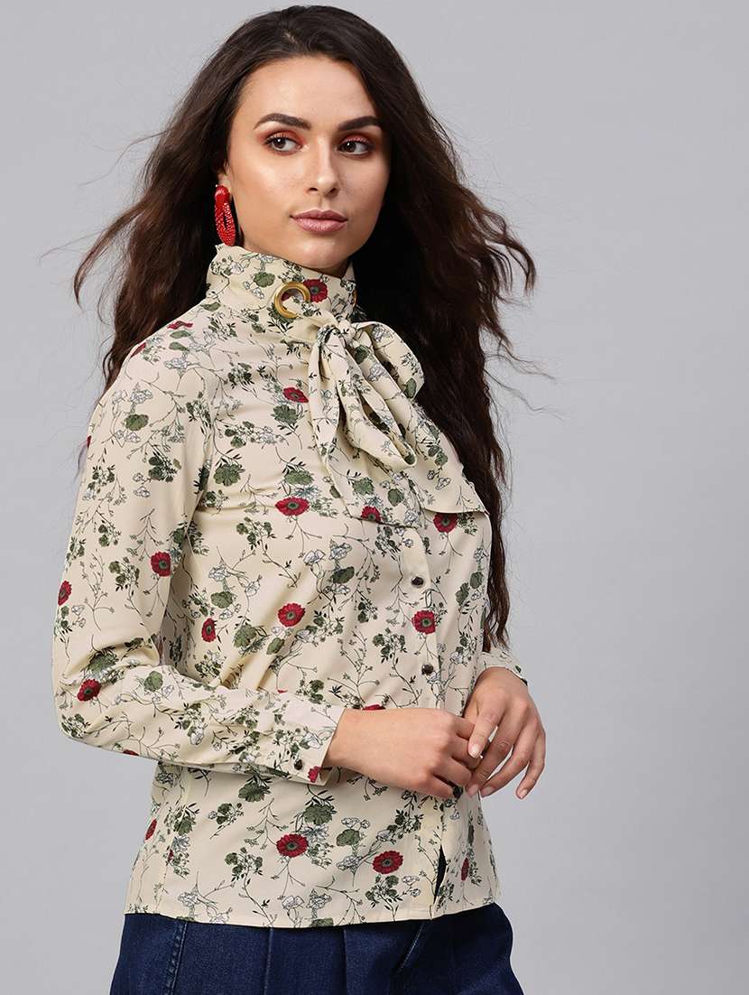 women beige printed regular top - 21571642 - Standard Image - 2