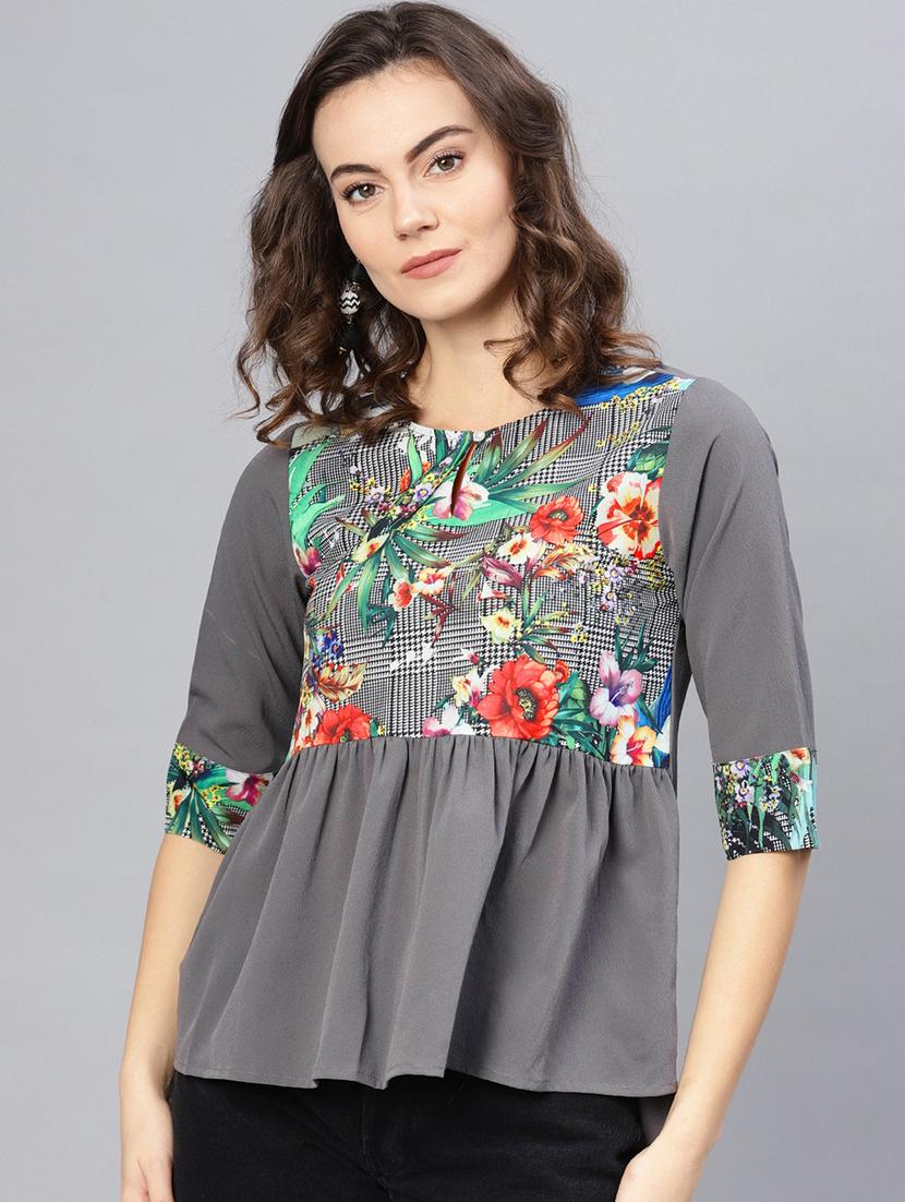 women grey printed regular top - 21571647 - Zoom Image - 0