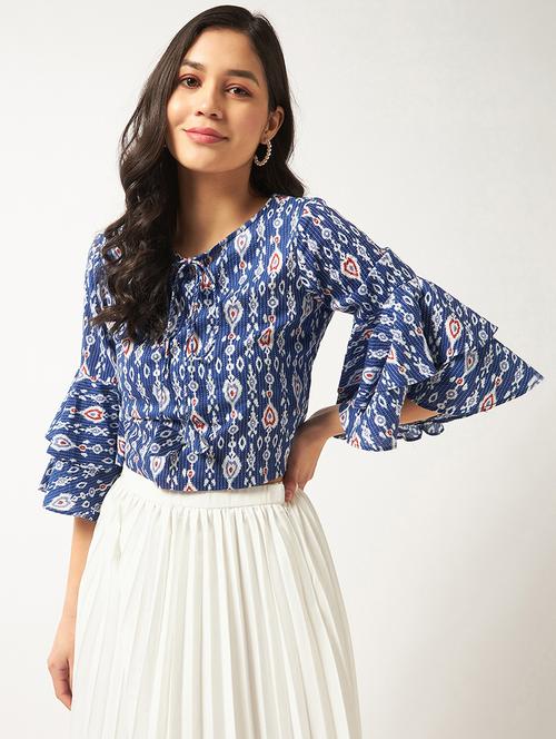 women blue printed regular top - 21571655 - Standard Image - 0