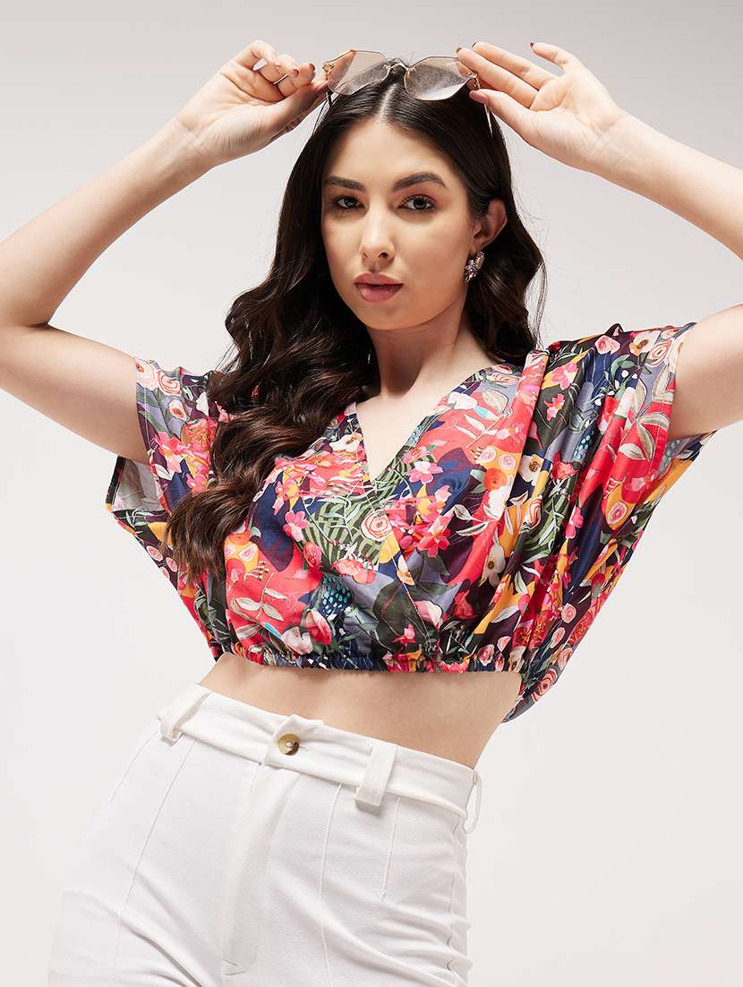 women v-neck printed crop top - 21571659 - Standard Image - 2