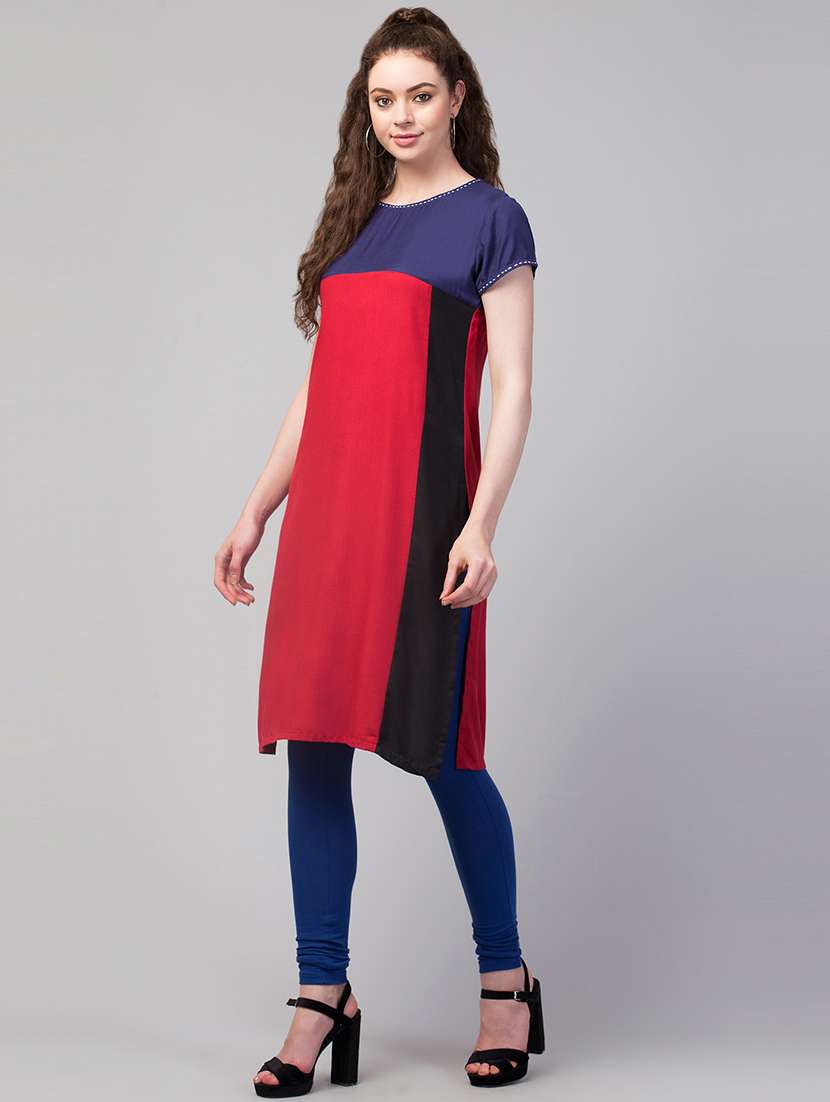 women cape sleeve round neck straight kurta - 21571699 -  Standard Image - 2