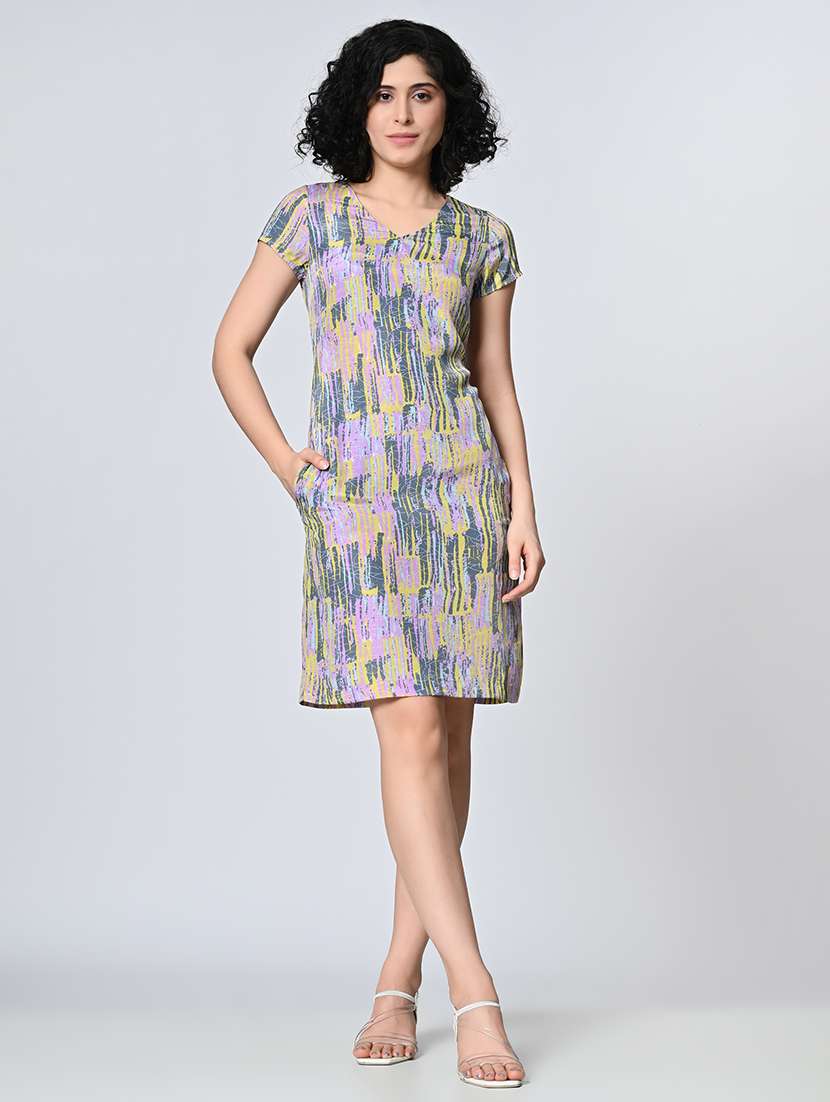 women printed short sleeve shift dress