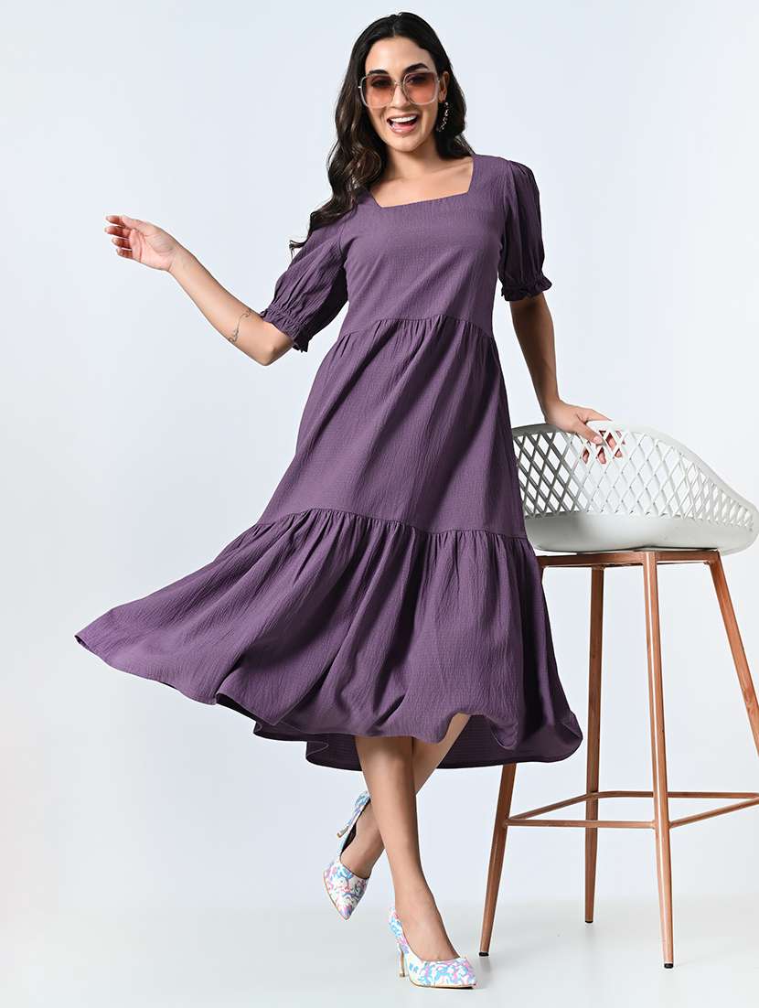 women solid smocked detailed tiered dress - 21571968 -  Zoom Image - 0