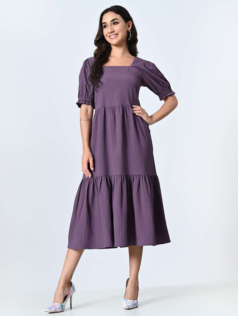 women solid smocked detailed tiered dress - 21571968 - Standard Image - 2