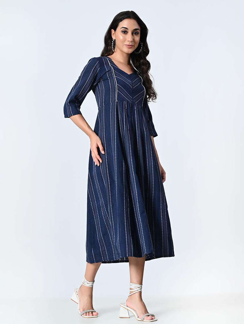 women blue stripes a-line dress - 21571970 - Standard Image - 2