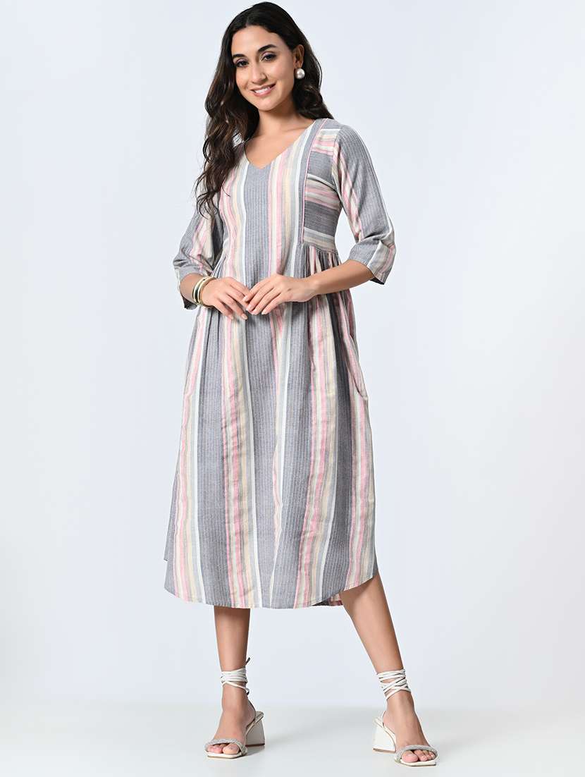 women grey stripes a-line dress - 21571972 - Zoom Image - 0