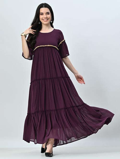 women purple solid tiered dress - 21571974 -  Standard Image - 0