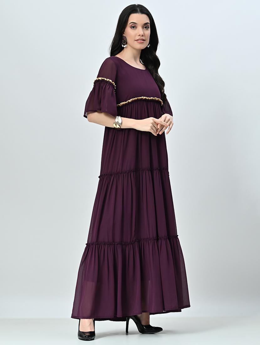 women purple solid tiered dress - 21571974 - Standard Image - 2