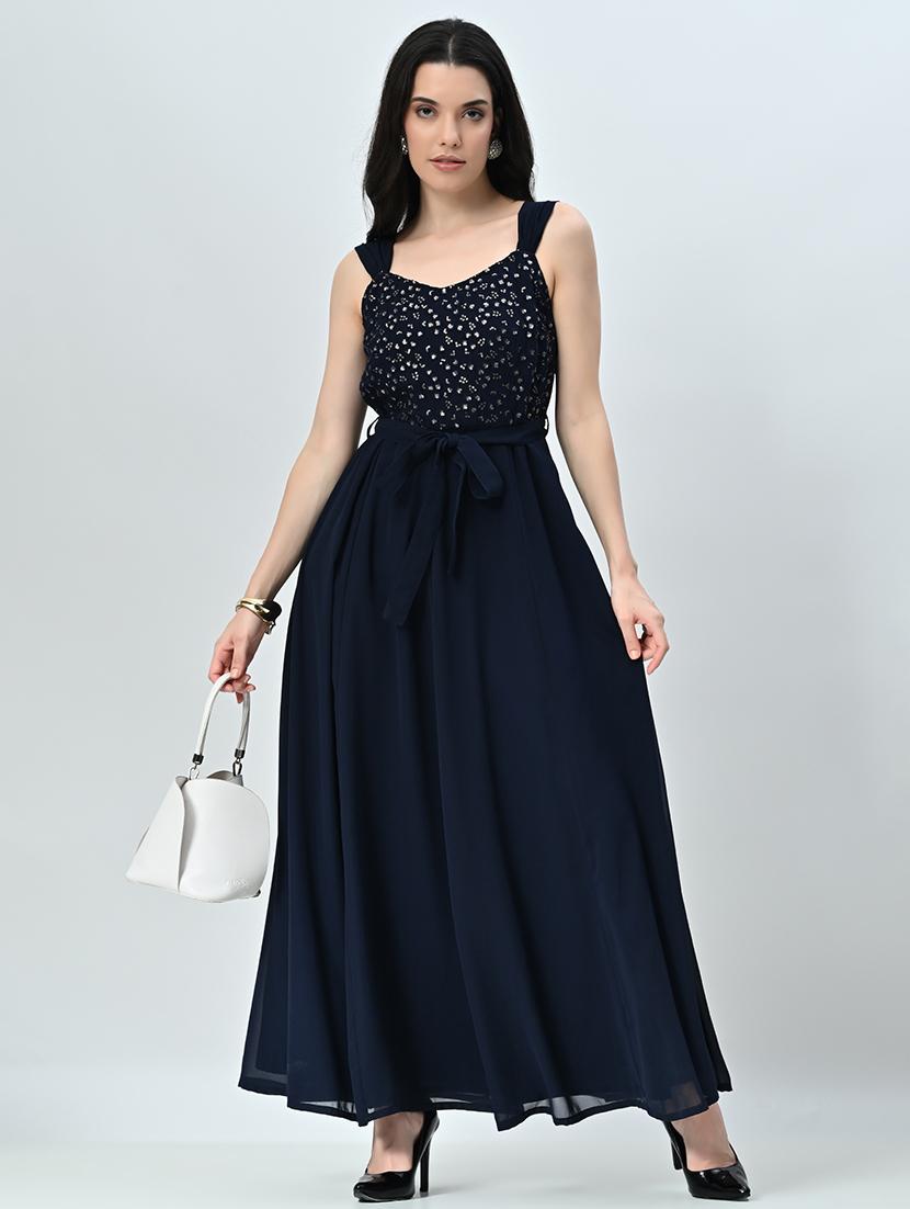 women navy blue embellished sleeveless dress - 21571975 - Zoom Image - 0