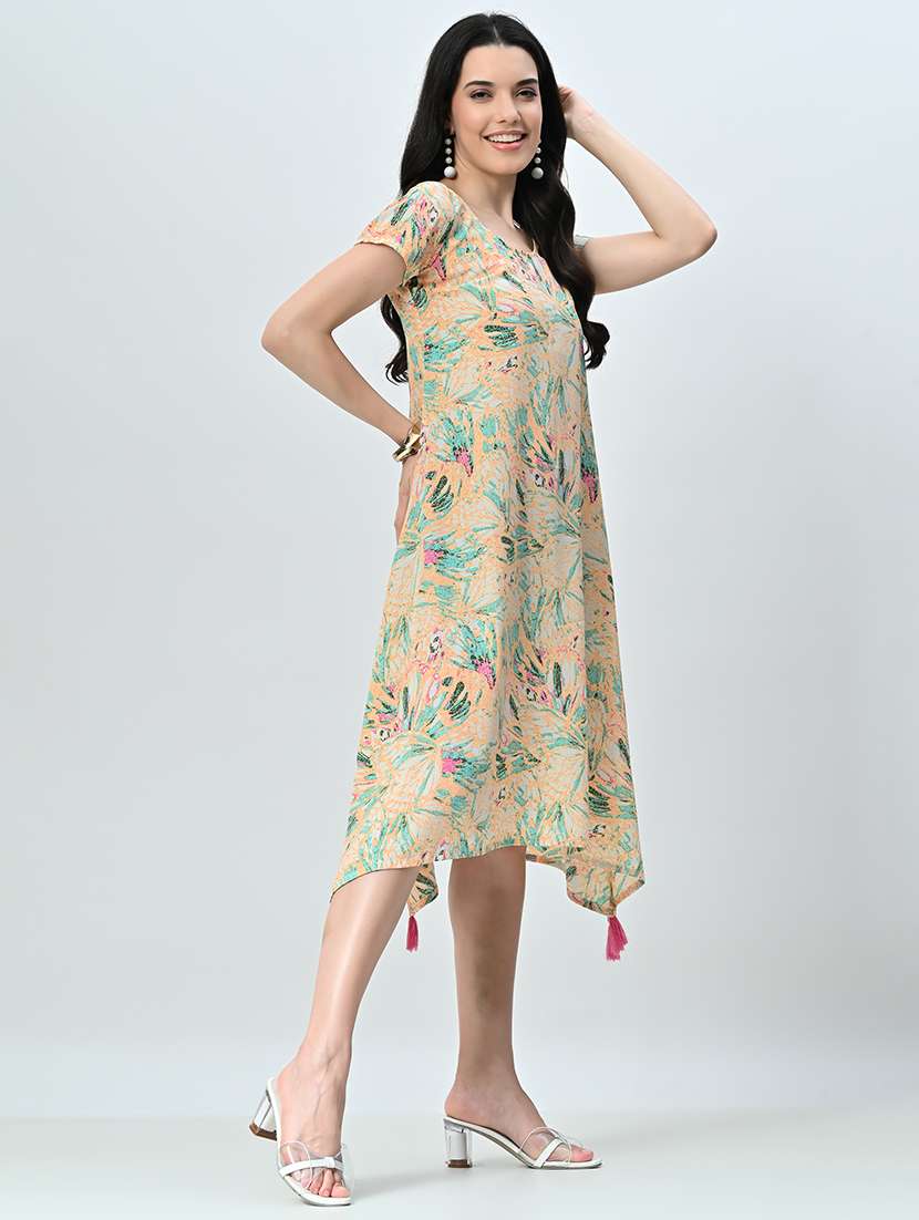 women orange floral printed a-line dress - 21571978 -  Standard Image - 2