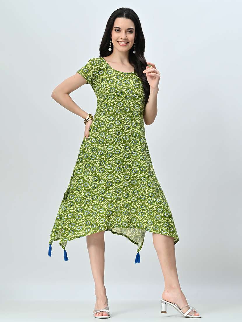 women green floral printed a-line dress - 21571980 - Standard Image - 2