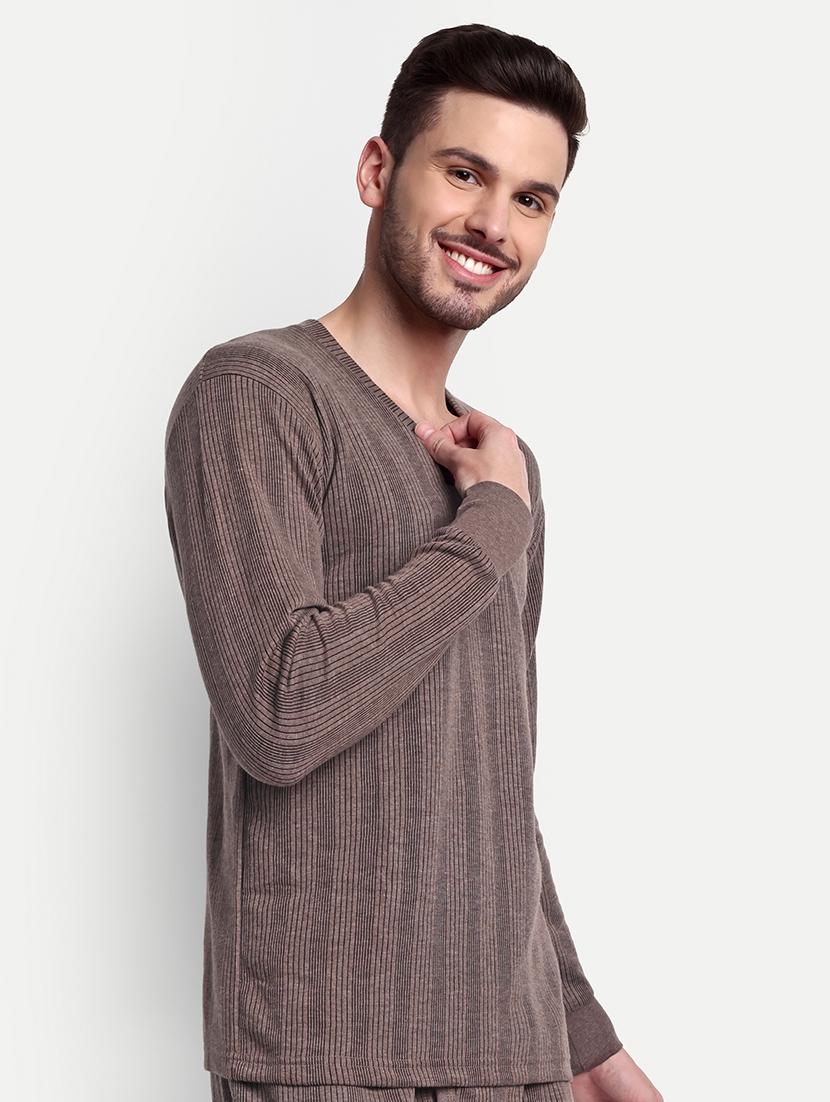 men solid long sleeve v neck thermal top - 21571985 - Standard Image - 2