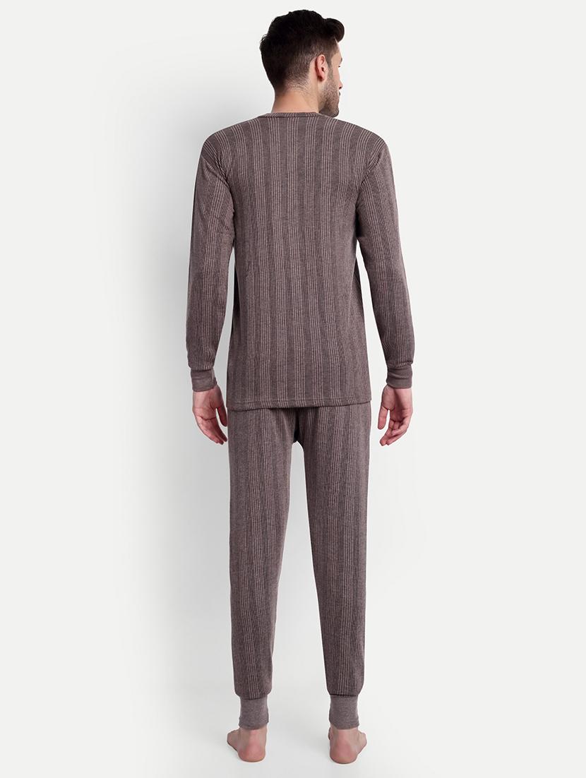 men solid long sleeve v neck top & bottom thermal set - 21572026 - Standard Image - 2