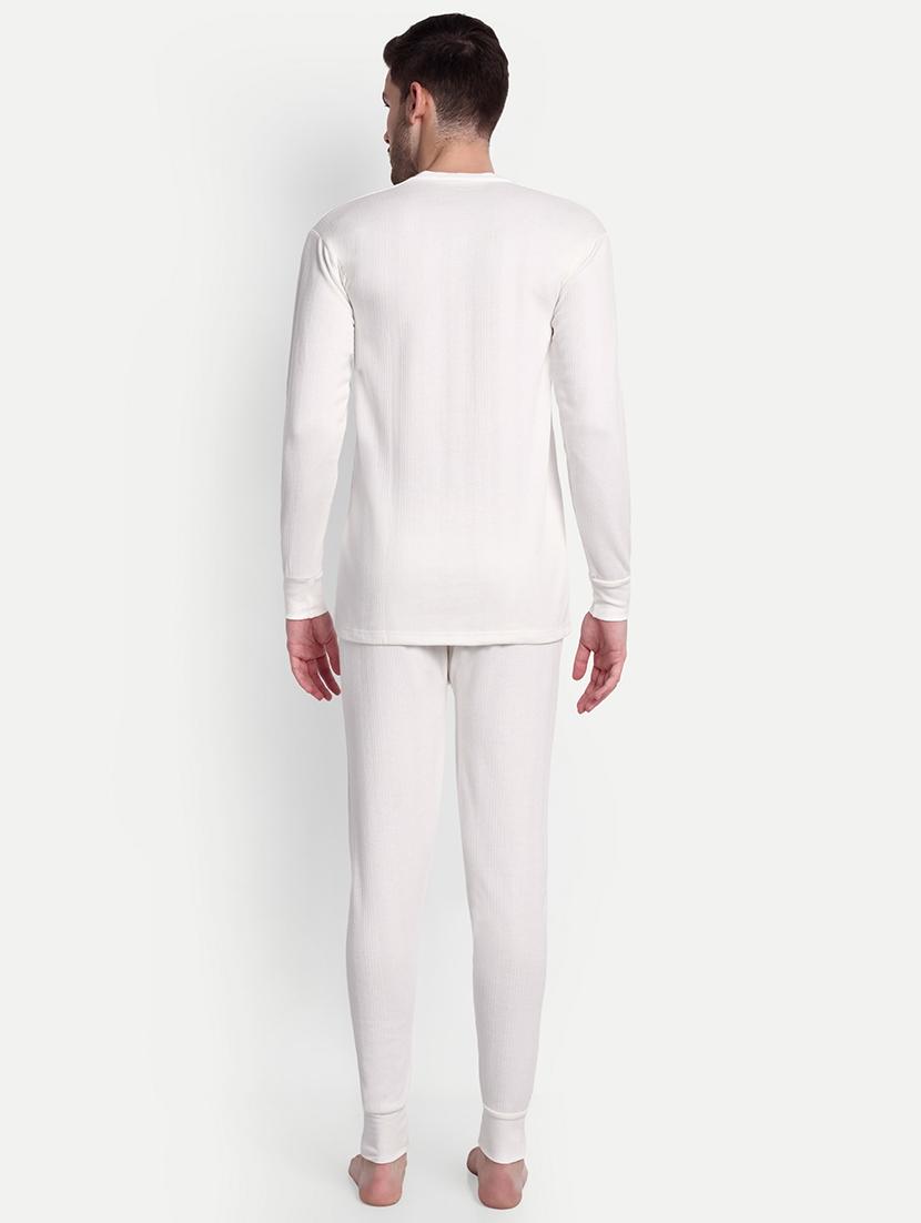 men solid long sleeve v neck top & bottom thermal set - 21572030 - Standard Image - 2