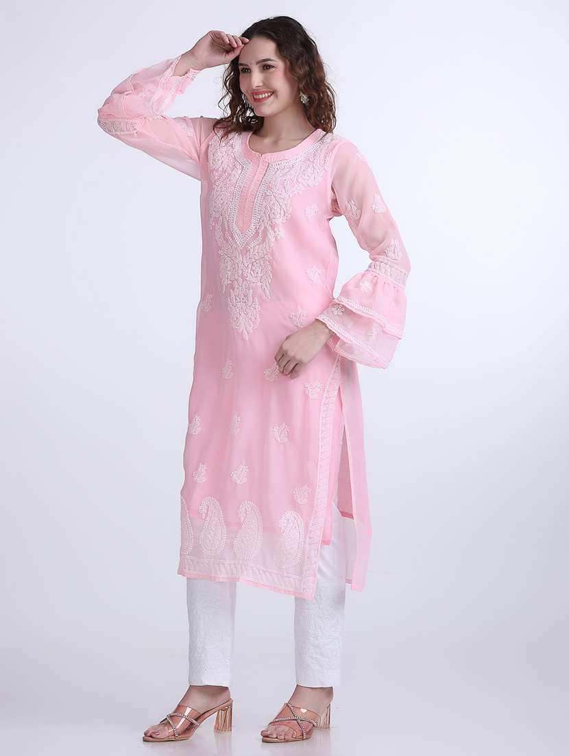 women chikankari round neck kurta - 21572053 -  Standard Image - 2