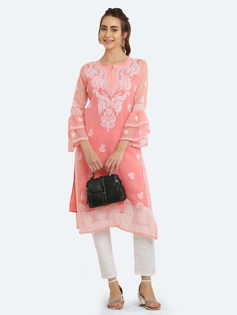 women solid with work chikankari straight kurta