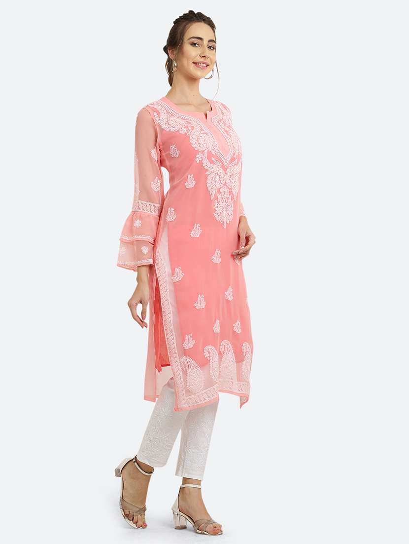 women solid with work chikankari straight kurta - 21572056 -  Standard Image - 2