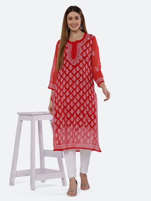 women solid with work chikankari straight kurta - 21572057 -  Standard Image - 0