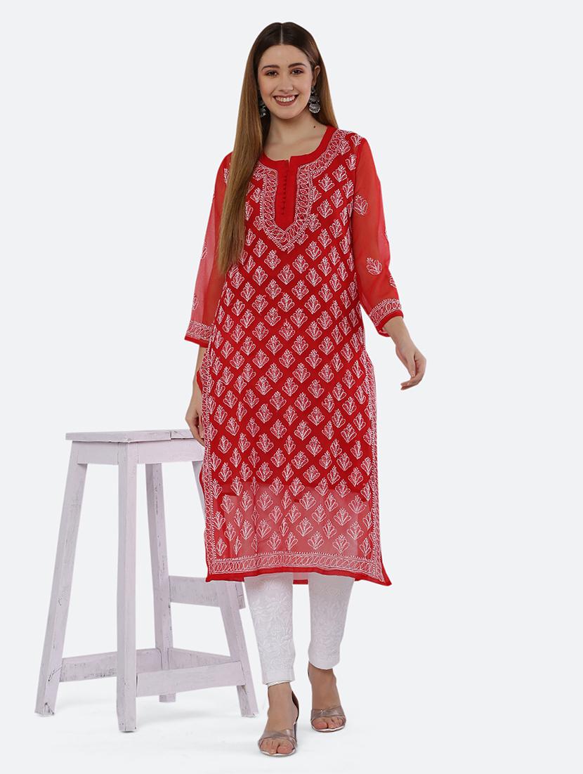 women solid with work chikankari straight kurta - 21572057 -  Zoom Image - 0