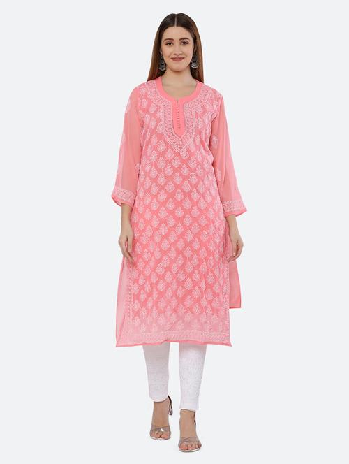women solid with work chikankari straight kurta - 21572059 - Standard Image - 0