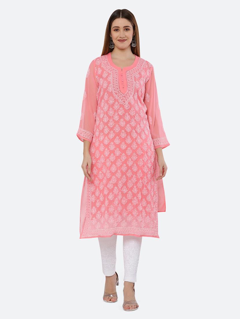 women solid with work chikankari straight kurta - 21572059 - Zoom Image - 0