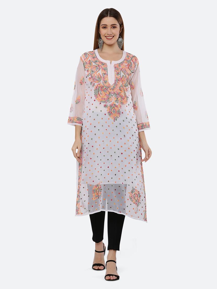 women solid with work chikankari straight kurta - 21572066 - Zoom Image - 0