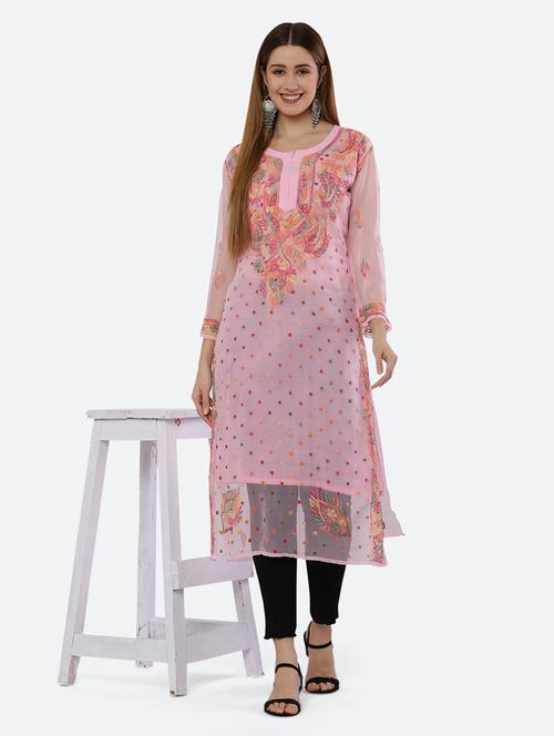 women chikankari round neck kurta - 21572070 - Standard Image - 0