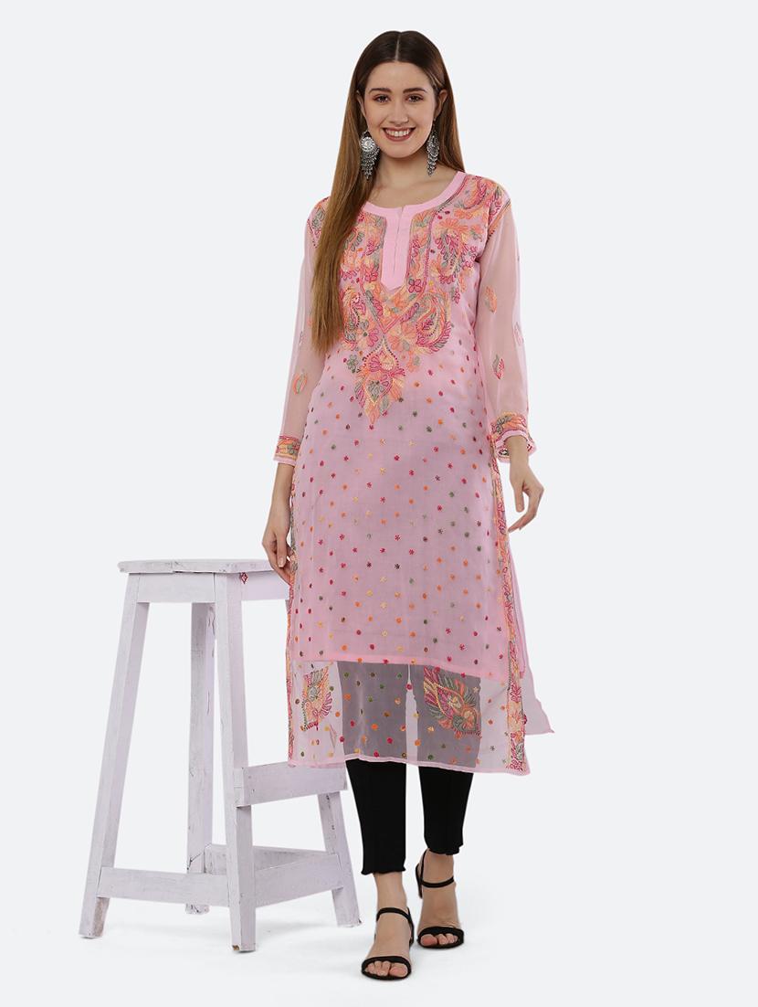 women chikankari round neck kurta - 21572070 - Zoom Image - 0