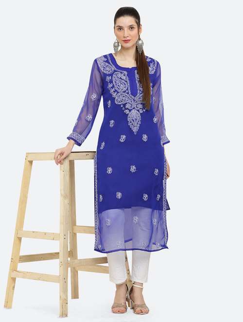 women solid with work chikankari straight kurta - 21572076 - Standard Image - 0
